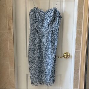 Likely Corset Spruce Light Blue Dress with Navy Lace